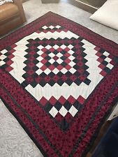 VINTAGE QUILT  Black Roses PATCHED BLANKET USA King RED WHITE Black As Is picture