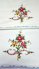 VINTAGE BEAUTIFUL HAND MADE EMBROIDERED COTTON TWO PILOWCASE picture