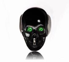 All Size, Black Onyx Carved Crystal Skull Ring with Green Garnet Eyes picture