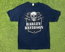 Harley Davidson Dubuque, Iowa Men’s Graphic T-Shirt Medium Skull Bolts Navy picture