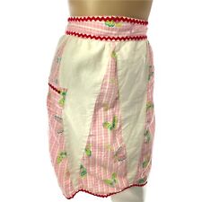 Vintage Cotton Apron Pink/Green/White Butterfly Pattern Red RickRack Trim picture