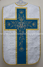 Ave new Maria Silver Brocade Marian Chasuble Vestment Fiddleback 5pc mass set picture