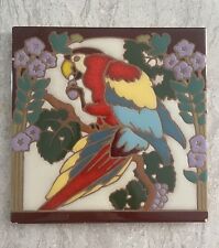 Vintage Tile Trivet Hand Painted Made In Italy 8x8 Colorful Parrot picture