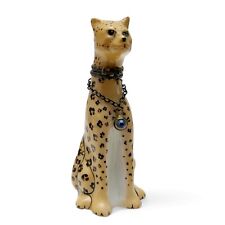 Limoges Peint Main Porcelain Cheetah Leopard Chain Bow Porcelain Trinket Box picture