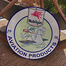 1939 MOBILGAS AVIATION PRODUCTS PORCELAIN GAS & OIL STATION GARAGE MAN CAVE SIGN picture