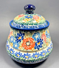 Vtg Unikat M. Starzyk Pottery Poland Handmade & Painted 5.25 in Sugar Bowl picture