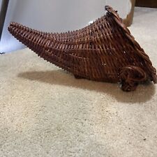 Thanksgiving Basket Cornucopia Horn Of Plenty Dark Wicker 12 Inches Long picture