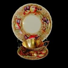 AYNSLEY ORCHARD GOLD Porcelain Tea Cup, Saucer & Luncheon Plate D. Jones picture
