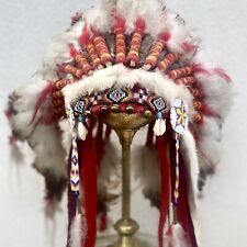 Vintage Mid Century Native American Indian Sioux Feathered Beaded Headdress picture