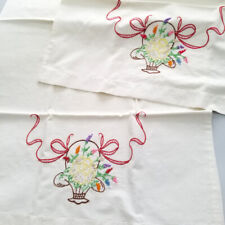 Vintage Pair EMBROIDERED Flower Baskets Pillowcase Set picture