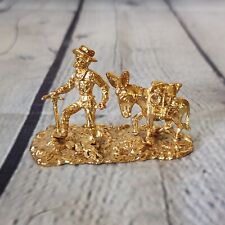Vintage Golden Metal Gold Rush Miner with Donkey Figurine picture