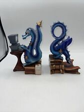 Vintage Steve Tunturi Hand Carved Blue Dragon Bookends Whittlers Workshop 1989 picture
