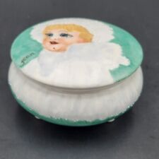 Vintage Vanity Powder Jar Trinket Box Hand Painted Porcelain Baby Girl picture