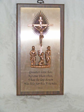 Inspirational Wall Plaque Crucified Christ Mary & Holy Women Greater Love Quote picture