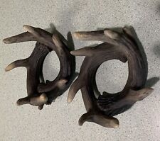 Pair Rustic Antler Candle Holders Round 6”  Cabin Hunters Nature Animals VTG picture