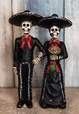 Day of The Dead Black Mariachi Bride and Groom Skeleton Figurine Skull Statue picture