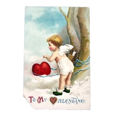 Antique Postcard Ellen Clapsaddle Valentine's Cupid Heart Snow Embossed Gilded picture
