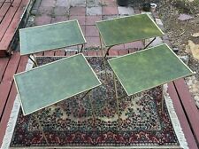 VTG MCM Distressed 4 Lavada Avocado Ornate Green & Gold Metal TV Tray Stand picture