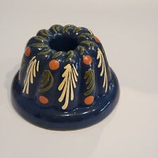 VINTAGE FRENCH HAND PAINTED PUDDING / BUNDT MOLD BLUE & MUSTARD picture