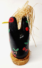 Folk Art Hand Carved & Painted Wooden Funky Chicken Figure Raffia Cherries Cute picture