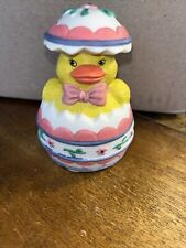 Vintage Little Duckling Trinket Box Ceramic Chick 2 Pcs Easter Spring picture