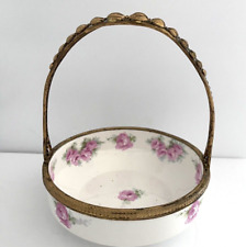 Antique Max Roesler German Porcelain Basket Dish Gilding Roses Rodach 5