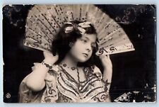 Pretty Girl Postcard RPPC Photo Wearing Costume Glitter c1910's Posted Antique picture