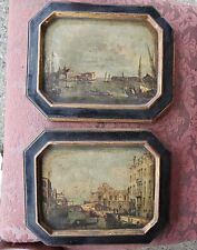 (2) Vintage Italian Borghese Chalkware Framed Painting Landscapes  picture
