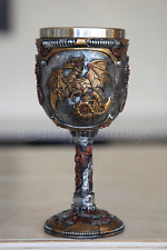 Steampunk Dragon Wine Goblet Chalice Hand-Painted Metal & Stone Finish Superb picture