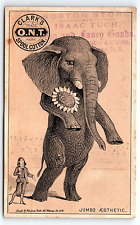 c1880 CLARK'S O.N.T. SPOOL COTTON ANTHROPORPHIC ELEPHANT JUMBO TRADE CARD P1973 picture