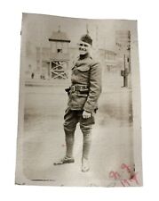 WW1 Era Photo U.S. Army Smiling Doughboy Garrison Cap City Street picture