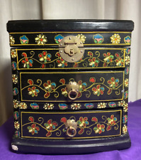 Vintage Chinese Painted Jewelry Chest Drawer Painted Black Lacquer 7.75