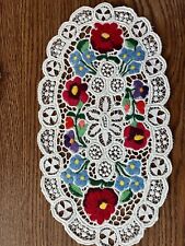 2 Hungarian lacy doilies embroidered Kalocsa; handmade folk art Hungary picture