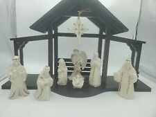 Lenox China Jewels Nativity Set 8 Pieces & Stable Creche Manger Scene Star Angel picture