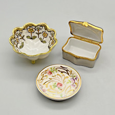 LOT VTG Porcelain OPEN SALT PIN TRAY HINGED BOX Nagoya SNB Nippon Amogee Limoges picture