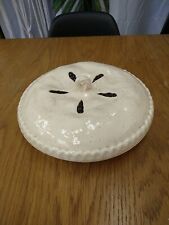 Rare Vintage Ceramic Covered Round Pie Plate Baking Dish Handmade Signed 1978 picture