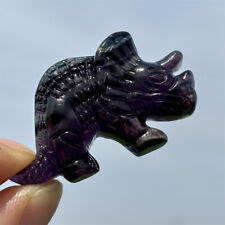 1pc Natural Fluorite Quartz Carved Crystal Triceratops Skull Reiki Healing Gifts picture