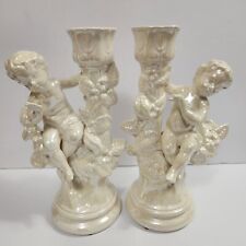 Vintage Pair Cherub Angel Candle Holders Ceramic Holland Mold Victorian 10.5