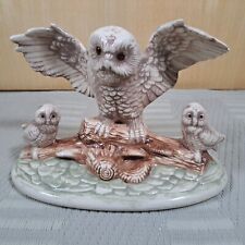 Vintage Ceramic Owl Family on Branch Figurine Statue Handmade picture