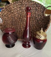 Vintage Avon Ruby Red Bud Vase +2 Rose Decanters picture