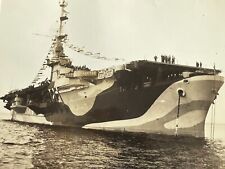 Q6 Photograph Aircraft Carrier 105 Wartime Camouflage Paint Job WW2 1940's picture