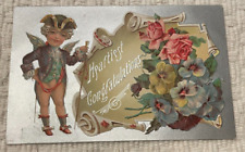 Congratulations Vintage Postcard Patriotic Cherub roses picture