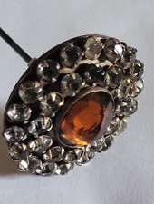 ANTIQUE HATPIN AMBER FACETED STONE (SLIGHT BLEMISH) ROUNDED W CLEAR RHINESTONES  picture