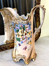 Vintage Large Porcelain Pitcher Vase Hand Painted Floral RS Prussia REPRODUCTION picture