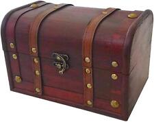 Wood and Leather Treasure Chest Box Decorative Storage Chest Box with Lock | picture