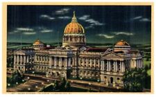 STATE CAPITOL AT NIGHT,HARRISBURG,PA.VTG LINEN POSTCARD*A16 picture