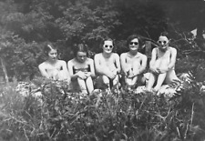 Vintage 1930s Photo Group of Pretty Young Women Bikini Swimsuit Sitting in Field picture