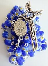 Beautiful Blue Catholic Murano Millefiori Glass Rosary Miraculous Medal picture