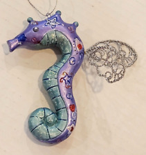 Seahorse Christmas Ornament Ceramic Purple and Blue Twisted Wire Glitter Wings picture