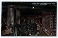 1914 City Hall And Dime Bank Buildings By Night Detroit Michigan MI Postcard picture